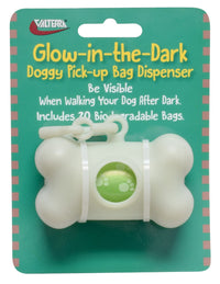 Valterra Glow-n-Dark Doggy Clip-On Pick-Up Bag Dispenser w/20 Bags, 3.5"L x 2"W x 1.5" D, Carded [A10-2003VP] Pet Accessories - at Werrv