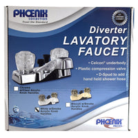 Valterra Phoenix®, 4" Lavatory Diverter, D-Spud, White w/Smoke Acrylic Knob Handles [PF212242] Tub & Shower - at Werrv