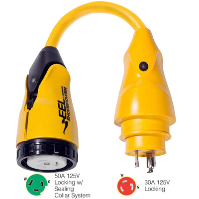 Marinco P30-503 EEL 50A-125V Female to 30A-125V Male Pigtail Adapter - Yellow [P30-503] - at Werrv