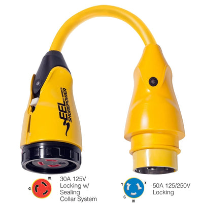 Marinco P504-30 EEL 30A-125V Female to 50A-125/250V Male Pigtail Adapter - Yellow [P504-30] - at Werrv