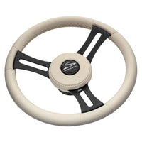 Schmitt  Ongaro Torcello Elite 14" Wheel - Beige Leather  Cap - White Stitching - Black SS Spokes - 3/4" Tapered Shaft [PU081B11] Steering Wheels - at Werrv